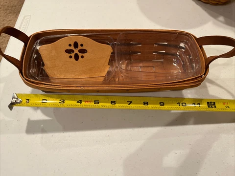 Longaberger Bread Basket With Clear Liner & Divider with Leather Handles Vintage Cover