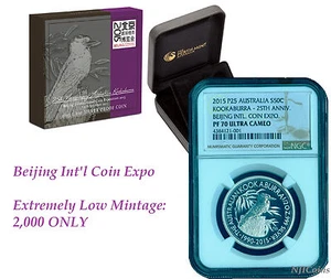 RARE 2015 Beijing Coin Show Australia PROOF Silver Kookaburra NGC PF70 1/2 oz - Picture 1 of 4