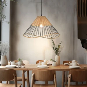 Pendelleuchte Hängelampe Esstischlampe Retro Korb Geflecht Schirm Deckenleuchte - Bild 1 von 10