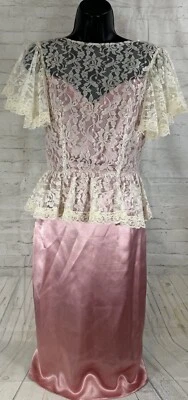 Gunne Sax 7 Gown Lace Overlay Pretty Pink Satin Dress McClintock Formal VTG 80’s - Image 1 of 4