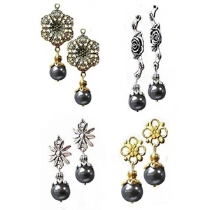 Earrings, grey pearl drop, STYLE CHOICE, clip on or pierced - Picture 1 of 7