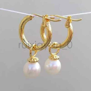 Gorgeous AAA 7.5-8mm Round Real Natural South Sea White Pearl Earring 14k Gold P - Picture 1 of 5