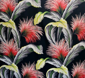 Vintage Barkcloth Black Zomba Art Deco Tropics fabric material curtain panel  1 - Picture 1 of 9
