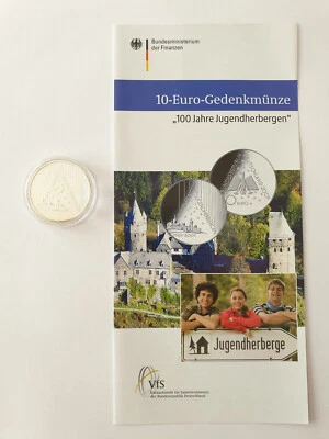 10 Euro Silbermünze Deutschland 2009, 100 Jahre Jugendherbergen, PP OVP Folder - Bild 1 von 4