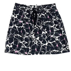 Ann Taylor Women’s Black Print Linen Drawstring Skirt Size 14 - Picture 1 of 6