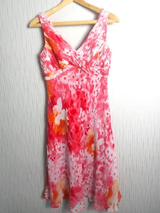 Adrianna Papell Dress Size 10 UK Pink Floral Silk Midi Wedding Guest Occasion - Picture 1 of 16
