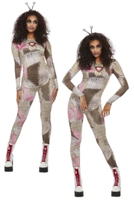 Voodoo Doll Costume Lycra Skin Suit Dolls Bodysuit Ladies Halloween Fancy Dress - Picture 1 of 3