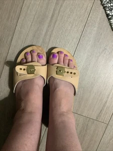 Dr. Scholl's Knochen Leder Holzsohle Training Sandalen Gr. 10 Made Italy Klassisch - Bild 1 von 14