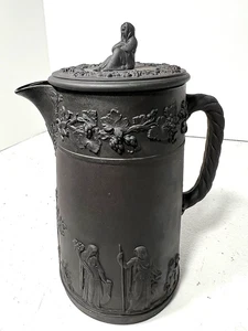 SELTENER 19. JH. WEDGWOOD SCHWARZER BASALT JASPERWARE NEOKLASSIZISTISCHER KRUG MIT WITWENFINALE - Bild 1 von 19