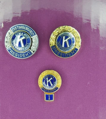 3 K Kiwanis International President Pins Oro Amarillo 10Kt Sombrero Cuello Corbata Tachuela Usado en Excelente Condición Foto 1 de 2