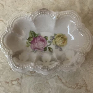Vintage Germany Porzellan Keramik bemalt Blumen Schmuckstück/ Seifenschale - Bild 1 von 8