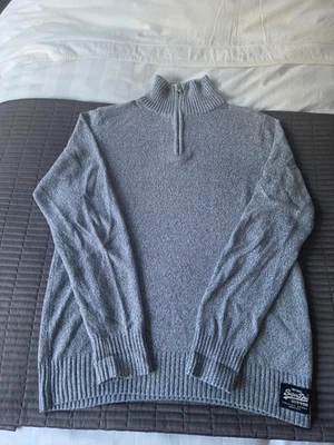 SUPERDRY MENS JUMPER QUARTER ZIP BLUE FLECK SIZE LARGE - Image 1 of 4