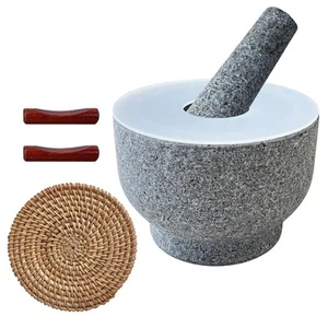 Natural Stone Mortar & Pestle Set, 6" Heavy Duty 2 Cup Granite Grinder Bowl w... - Picture 1 of 5