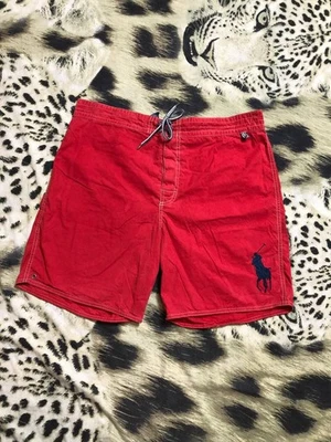 POLO Ralph Lauren Men's Red Cotton Chino Shorts Sz XL Beach Nylon Rare 90s Pony - Image 1 of 4