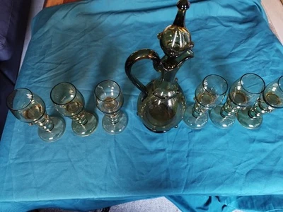 Weingläser Karaffe Römer Glas  Böhmen ? Theresienthal ? 6 Wein Gläser  - Bild 1 von 4