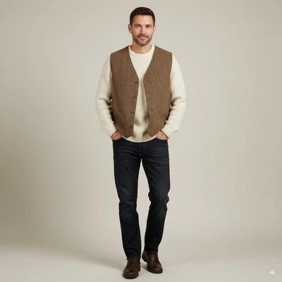 Woolrich Mens XL Vest Brown Wool Blend Quilted Padded Lined Outdoor Layering - Image 1 of 4