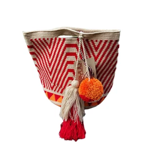 Colombian Wayuu Handbag RED Tribal Top Handle with Secure Zipper Handmade Boho - Picture 1 of 11