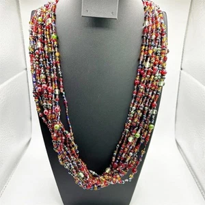 Vintage Joan Rivers Red Layered Chunky Czech Glass Beaded Long Necklace 37" - Picture 1 of 14