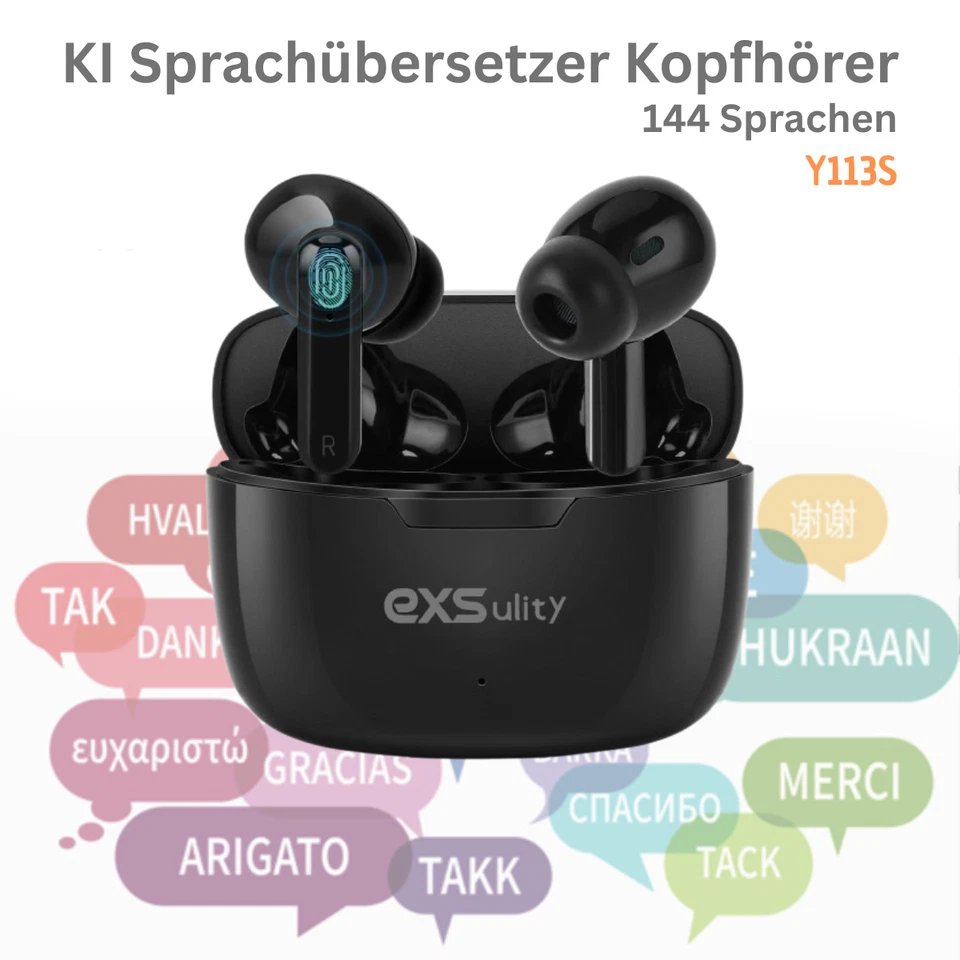 EXS AI Übersetzer Kopfhörer Bluetooth Sprachübersetzer 144 Sprachen Echtzeit App Y11