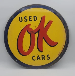 Vintage OK Gebrauchtwagen 14" Distressed verwittertes Porzellan emailliertes Blechschild - Bild 1 von 10