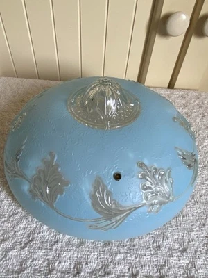 Luminária de teto antiga redonda azul vidro fosco suspensão cúpula 3 furos - Imagem 1 de 4