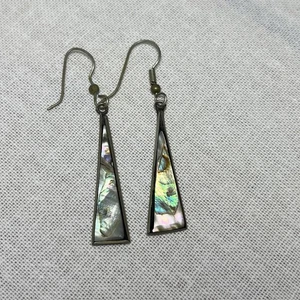 Vintage Alpaka Mexiko Abalone Inlay Ohrringe Ohrhänger Dreieck - Bild 1 von 5