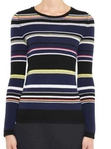 Diane von Furstenberg DVF Jolanta Black striped Cashmere sweater size Large - Picture 1 of 11