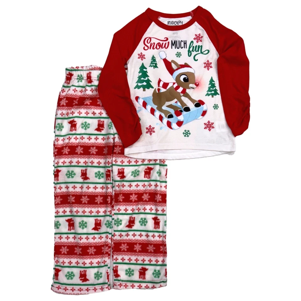 Girls Rudolph Red Nosed Reindeer Christmas Holiday Pajamas Shirt & Pants Set 4/5 - Image 1 of 1