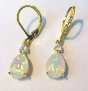 2.00Ct Pear Cut Natural Fire Opal Drop Dangle Earrings 14K Yellow Gold Plated - Picture 1 of 9