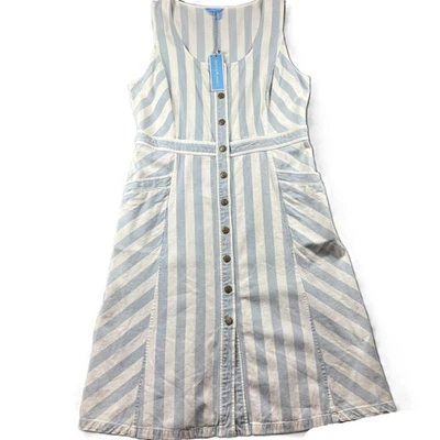 Draper James новый с Ярлыками кнопка спереди бак миди платье джинсовой ткани в полоску опрятный размер 14 I171 - Изображение 1 из 4