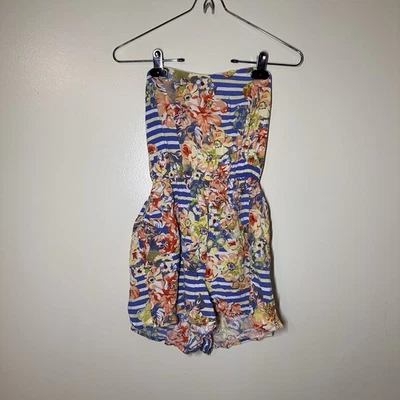 Mameluco floral a rayas para mujer Xhilaration sin mangas talla pequeña Foto 1 de 3
