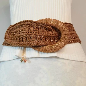Boho Lux goldbraun Häkel Gürtel Medium Taille Jumbro Statement Wickelschnalle - Bild 1 von 11