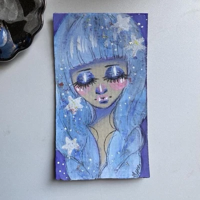 Небесный синий фантазии девочка картина на картоне 4 x 6 - Изображение 1 из 4