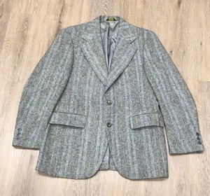 Vintage Harris Tweed Blazer Mens 38R Gray Blue Wool Sport Coat Jacket - Picture 1 of 13