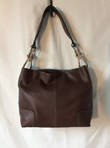 Woman’s Brown Strip Style Handbag Satchel Shoulder Bag w/Corner Patched Hobo - Picture 1 of 10
