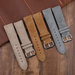 Correa de reloj de cuero suave gamuza estirada a mano 24 mm 18 mm 20 mm marrón oscuro gris - Imagen 1 de 12