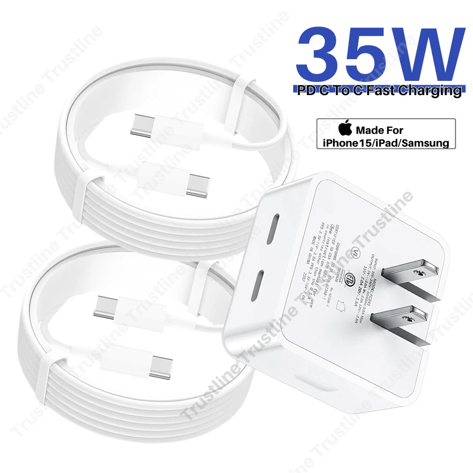 35W Dual USB C Fast Charger Adapter Type C To C Cable For iPhone 15 Pro Samsung - Image 1 of 4
