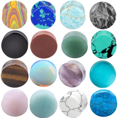 2PCS Organic Stone Ear Gauges Saddle Ear Plug Flesh Tunnels 2G,0G,00G,12,14,16MM - Image 1 of 4