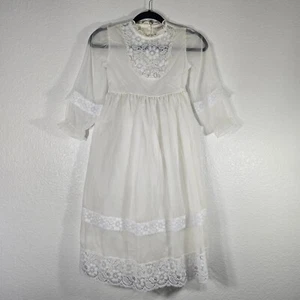 JC Penney Communion Dress Kid Size 6 White Embroidery High Neck Lace Sheer - Picture 1 of 14