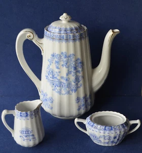 Seltmann China Blau Dorothea Kaffeekanne + Milch + Zucker mit dezentem Golddekor - Bild 1 von 4
