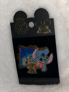 New Disney Disneyland 50th Stitch Sleeping Beauty Castle Pic In Gold Frame Pin - Picture 1 of 6