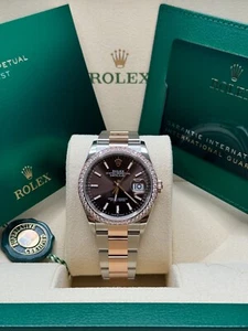 Rolex Datejust 36 NEW 2023 Chocolate Brown Dial Diamond Bezel Two Tone Rose Gold - Picture 1 of 9