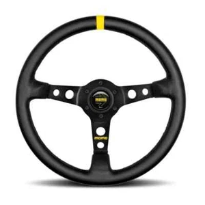 Momo MOD. 07 350mm Steering Wheel w/ Black Leather - Black Spoke - Yellow Stripe - Picture 1 of 1