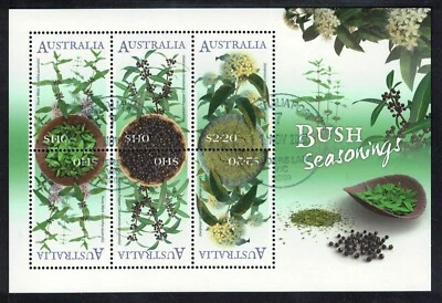 AUSTRALIA 2022 BUSH SEASONINGS SOUVENIR SHEET OF 6 STAMPS IN FINE USED CONDITION - Image 1 of 4