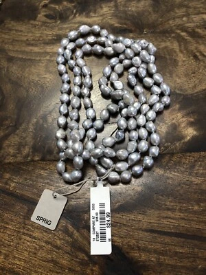 Lindo colar longo de 63 pol. pérola cultivada com nós cinza perolizado, novo com etiquetas - Imagem 1 de 4