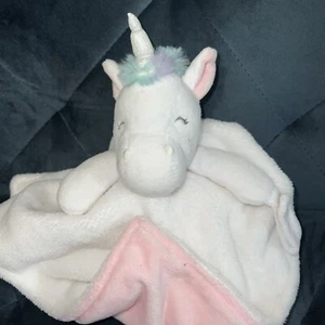 Carters Einhorn Sicherheit Lovey rosa & weiß Regenbogenmähne mit Schnullerschlaufe - Bild 1 von 9