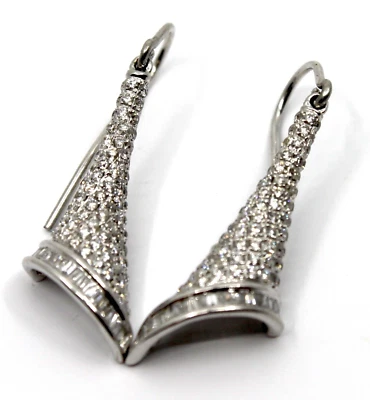 Natural Diamond Fan Shaped Drop Dangle Earrings in 14k Solid White Gold 1.Tcw - Image 1 of 4