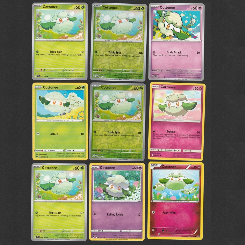 Cottonee Pokemon Card Collection Set of 9 English Cards Cute Grass Reverse Holo - Image 1 of 1
