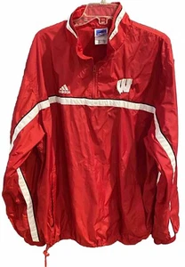 Herren XL WISCONSIN BADGERS Adidas 1/4 Zip Windbreaker Pullover Rot Weiß Vintage - Bild 1 von 7