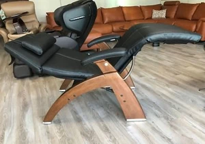 Human Touch Walnut PC-420 Black Leather Zero Gravity Perfect Chair + Memory Foam - Picture 1 of 12